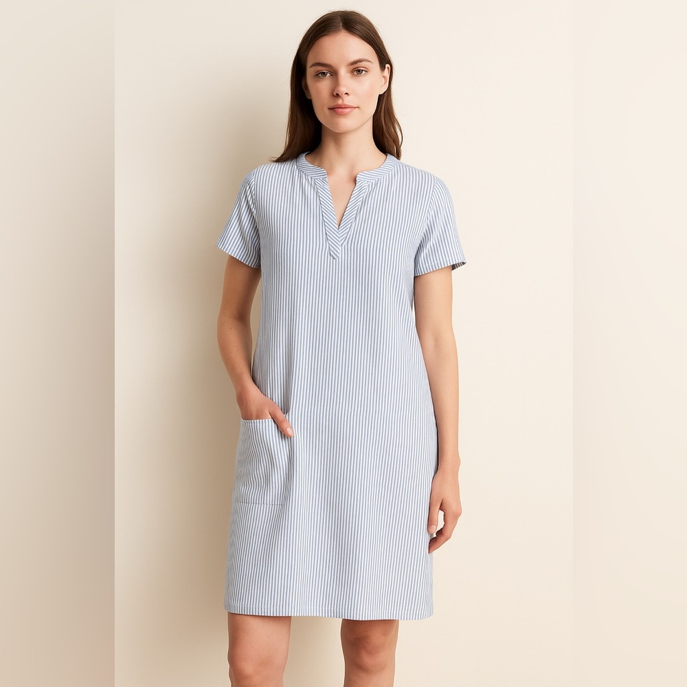 Isaac Mizrahi Live Blue White Striped Short Sleeve Shift Dress Size M. AA42 - Picture 1 of 9